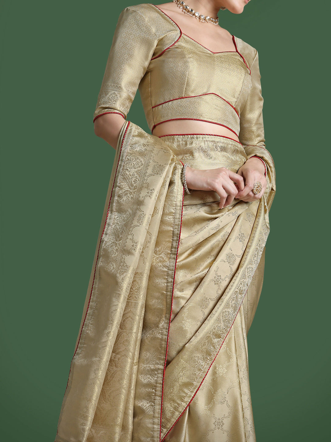 Golden Kanjivaram Satin Silk Woven Saree | SHOBITAM