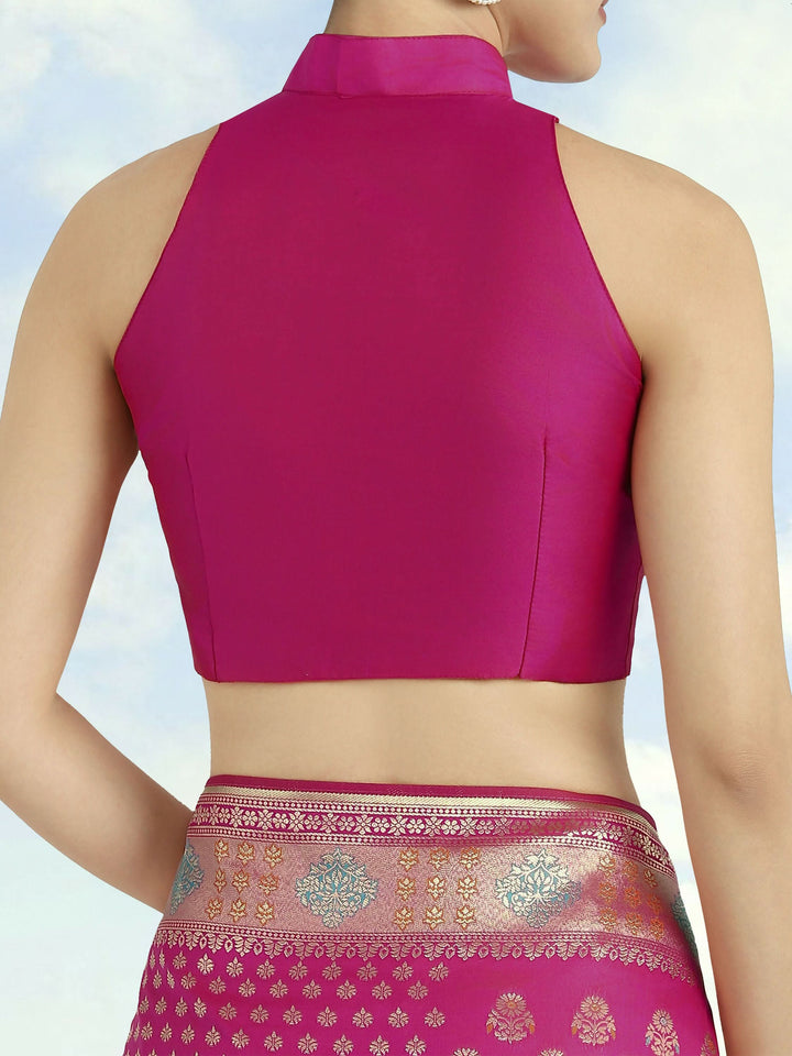 Rani Pink Colour Banarasi Silk Zari Weaving Saree | SHOBITAM