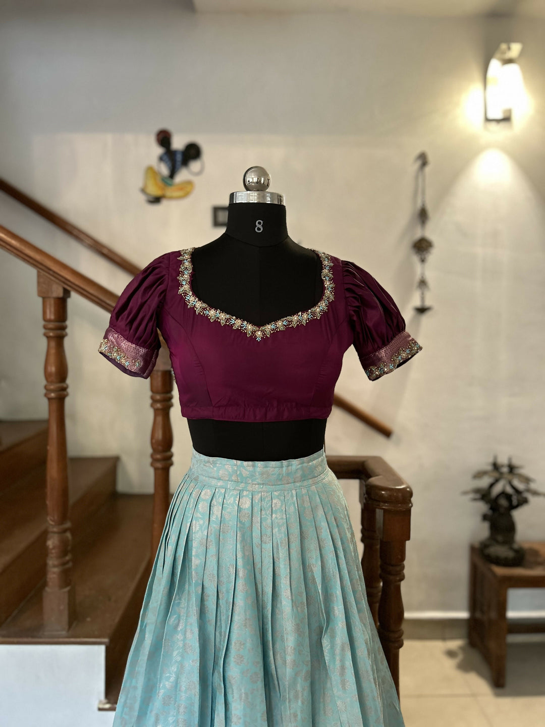 Aqua blue Semi Kanchi Lehenga Set