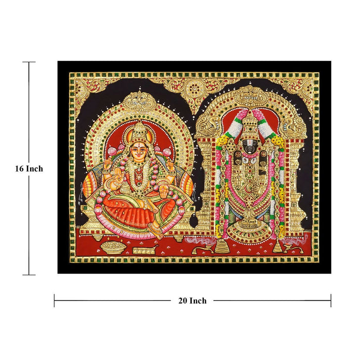 16*20 Authentic TANJORE PAINTING BALAJI SIDE LAKSHMI With 22 Ct gold Foil and Jaipur Gemstones,Unframed | SHOBITAM