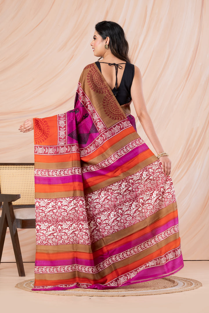 Ganga jamuna majenta printed pure silk  | SILK MARK CERTIFIED | SHOBITAM