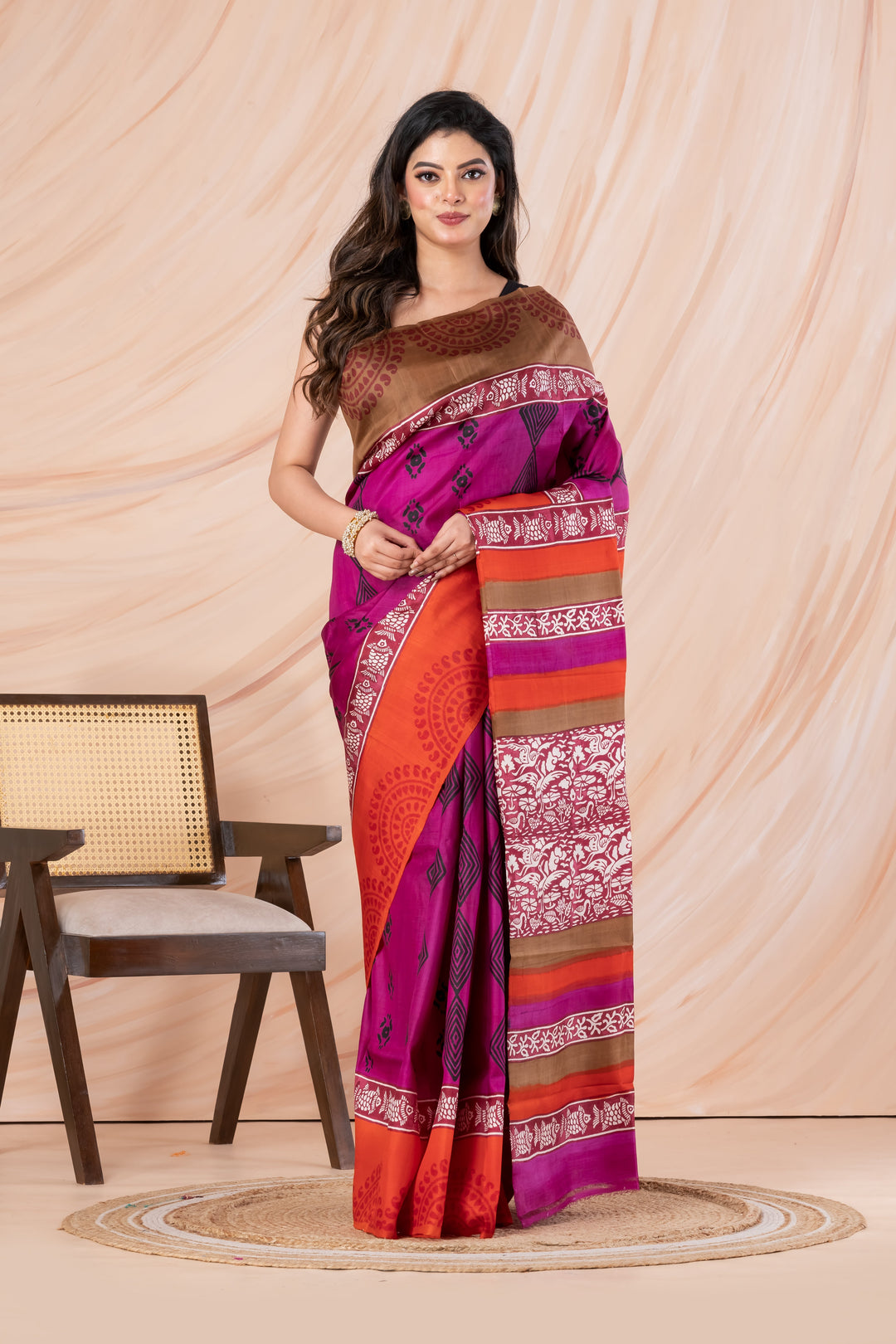 Ganga jamuna majenta printed pure silk  | SILK MARK CERTIFIED | SHOBITAM