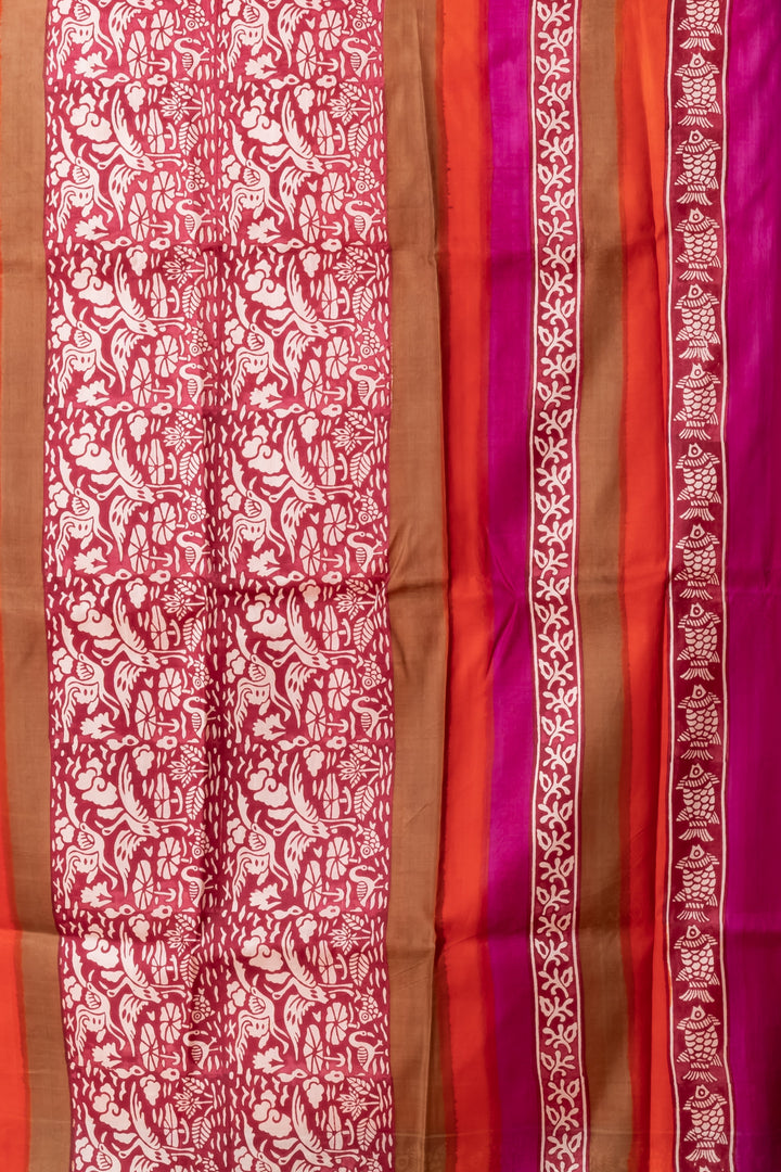 Ganga jamuna majenta printed pure silk  | SILK MARK CERTIFIED | SHOBITAM