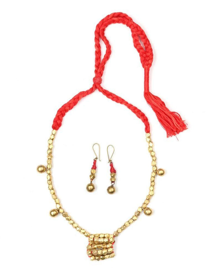 Red Beaded Tribal Pendant Set Jewellery | SHOBITAM