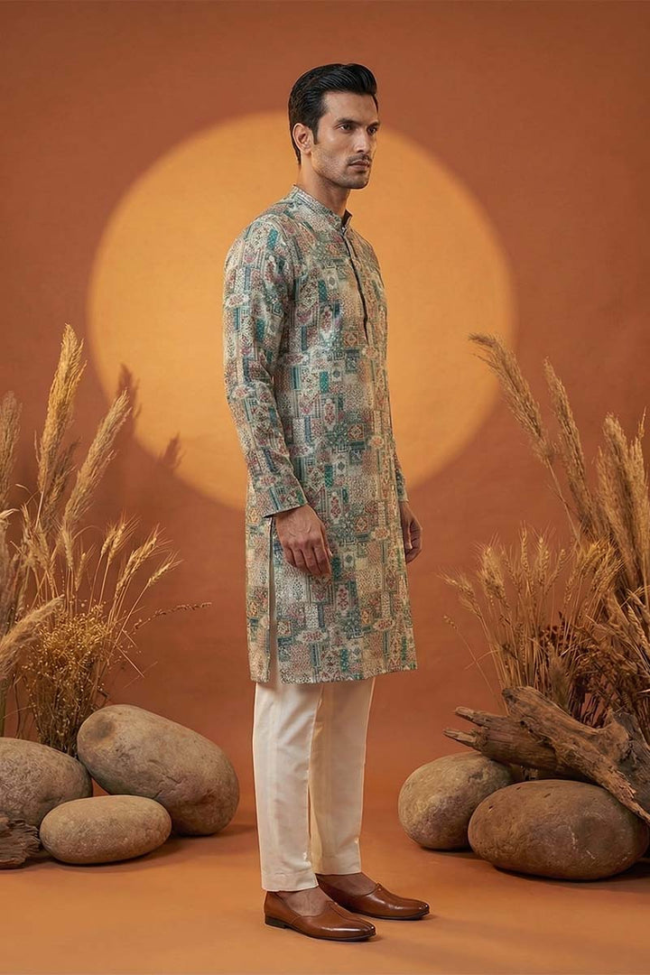 Multi Silk Blend Printed Straight Kurta | SHOBITAM