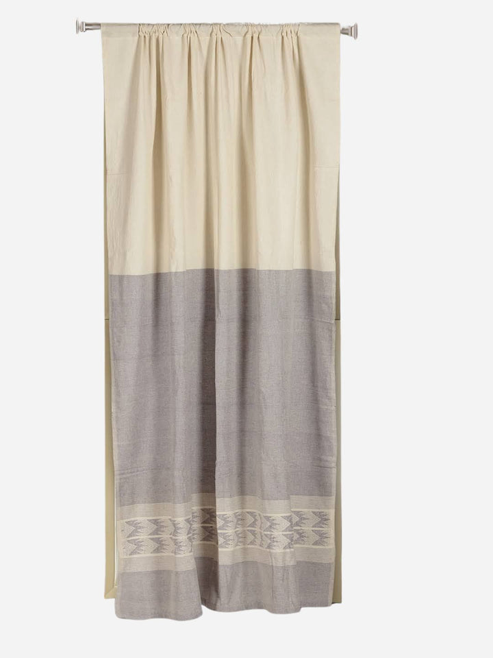 Ivory Grey Cotton Rod Pocket Curtain- Single Panel | SHOBITAM