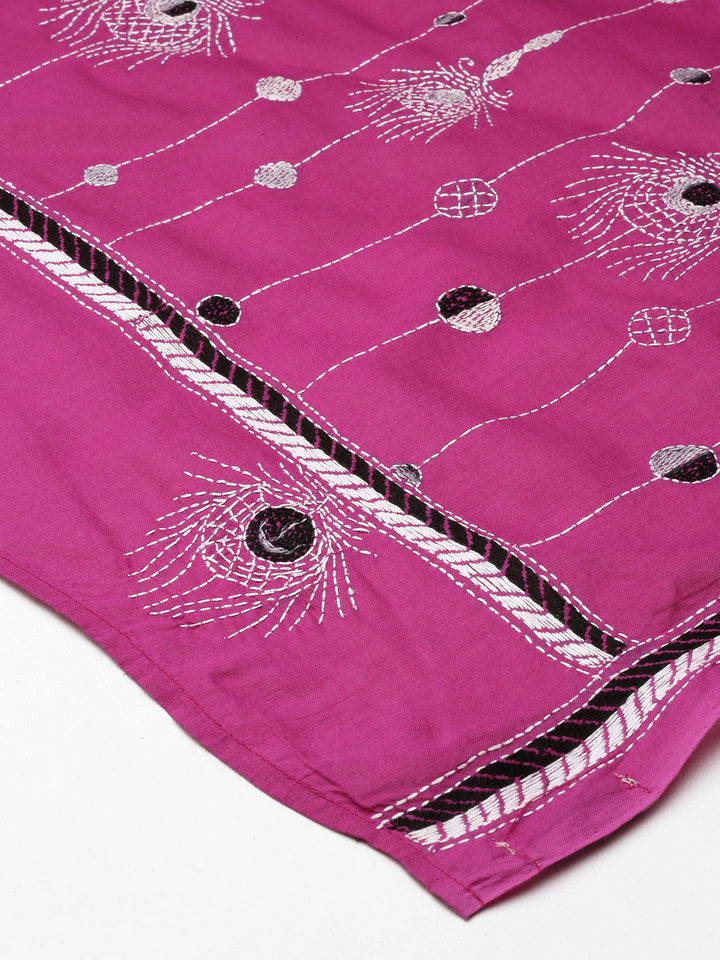 Pink Feathery Kantha Cotton Dupatta | SHOBITAM