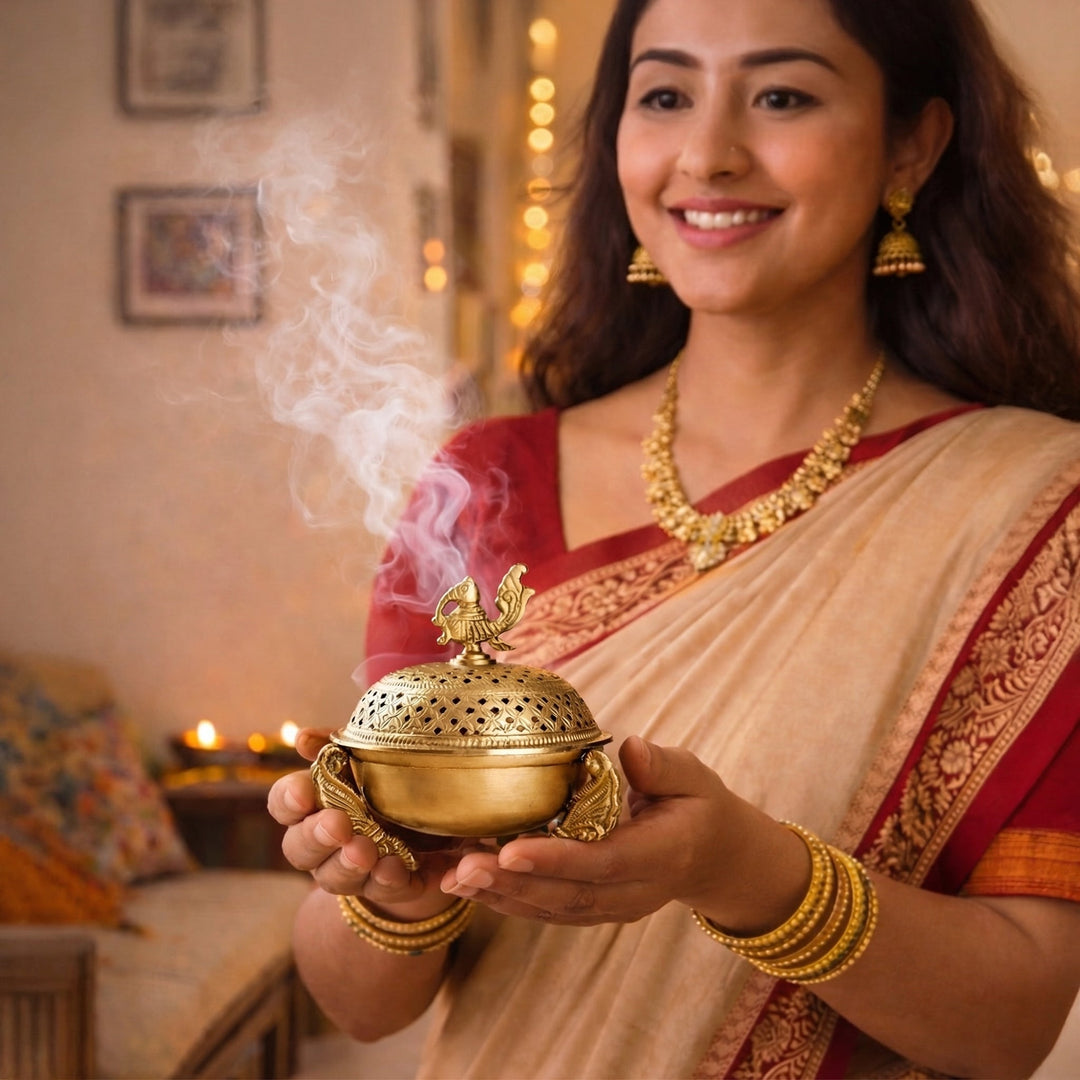 Sanchi Brass Dhoop Dani Incense & Loban Burner