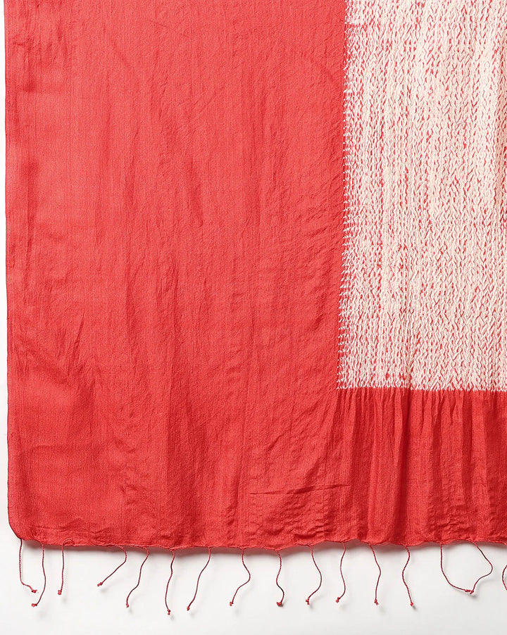 Red Hand Woven Pure Silk Shibori Stole