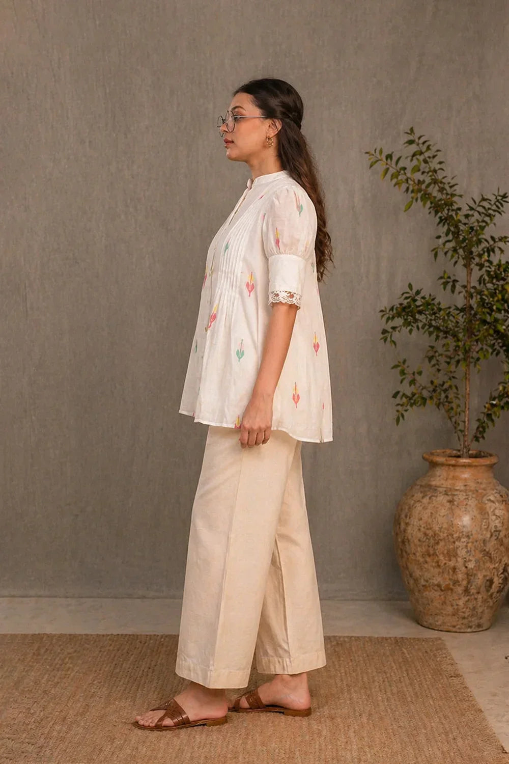 Whimsy White Jamdani Top | SHOBITAM