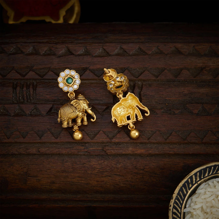 Pure 92.5 Silver, Gold Plated Pushpa Gaja Danglers
