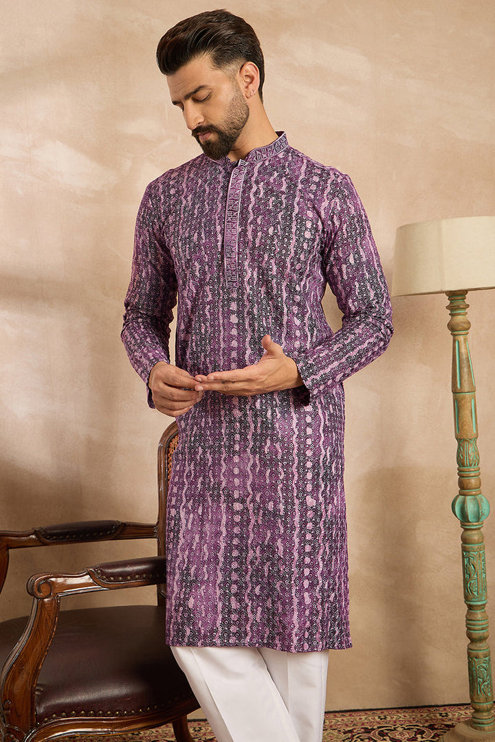 Purple Viscose Rayon Solid Printed Straight Kurta  | SHOBITAM