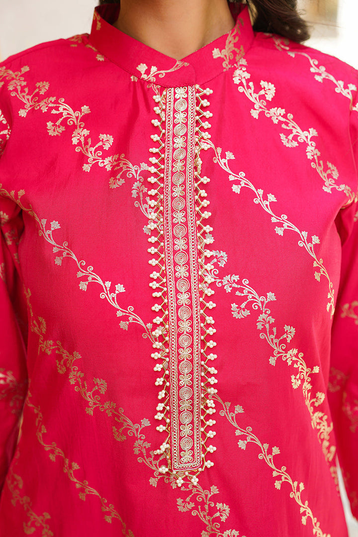 Pink Silk Blend Floral Printed Straight Kurta Trousers With Dupatta | SHOBITAM