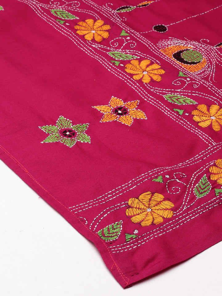 Magenta Yellow Kantha Cotton Dupatta | SHOBITAM