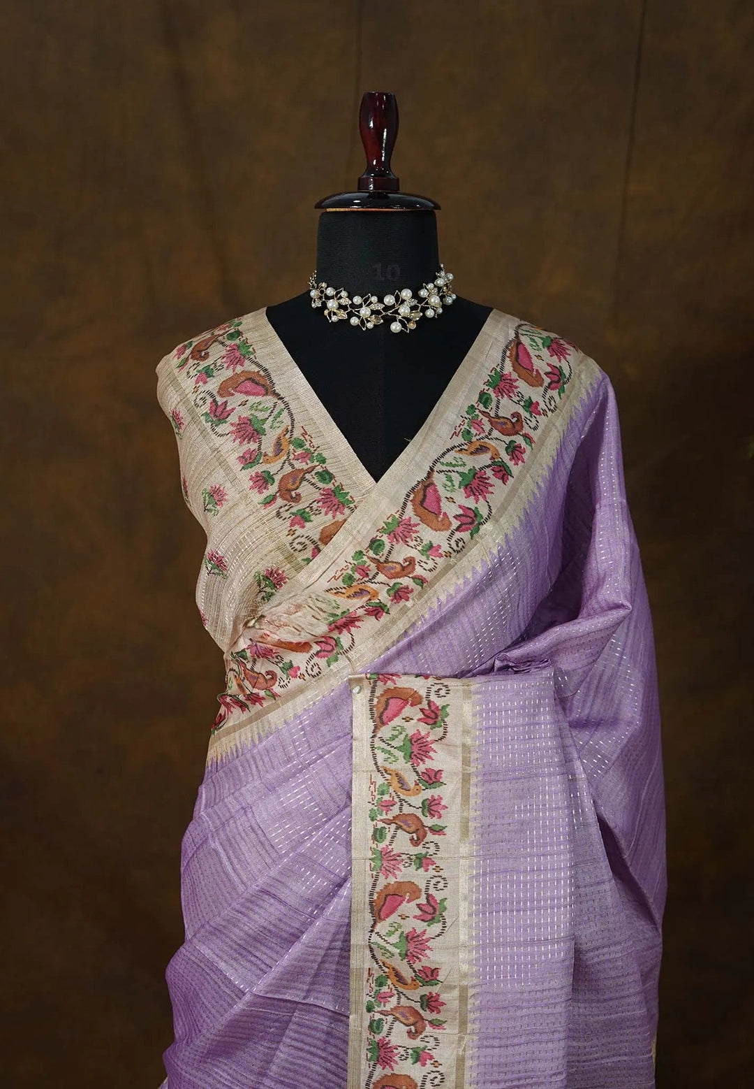 Lilac Semi Tussar Saree | SHOBITAM