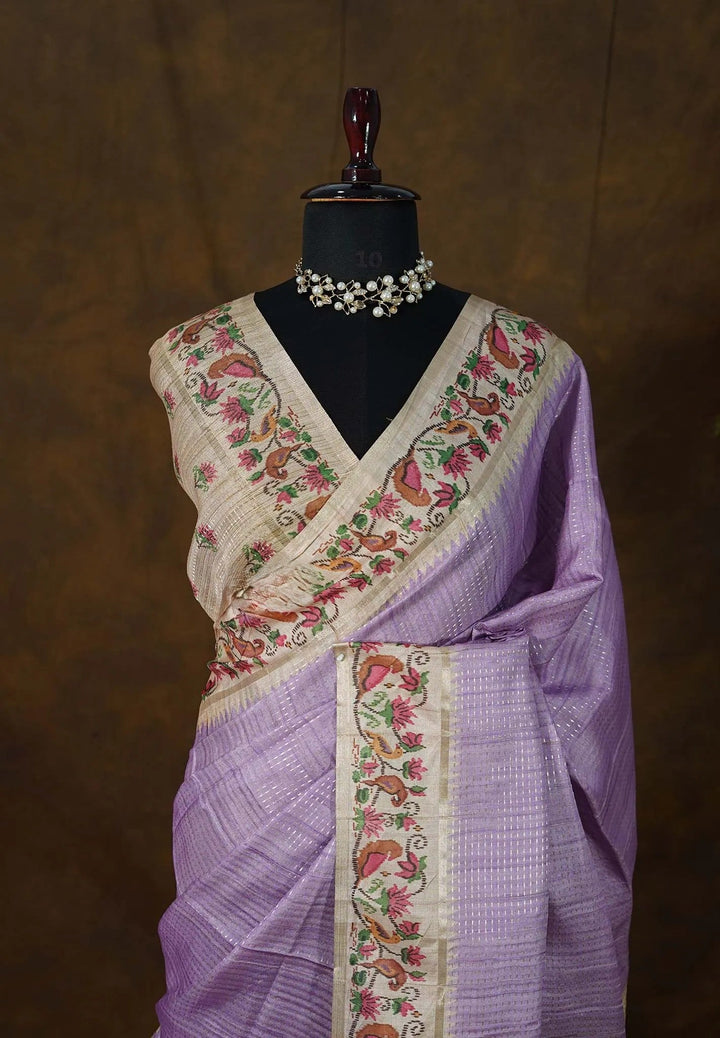 Lilac Semi Tussar Saree | SHOBITAM