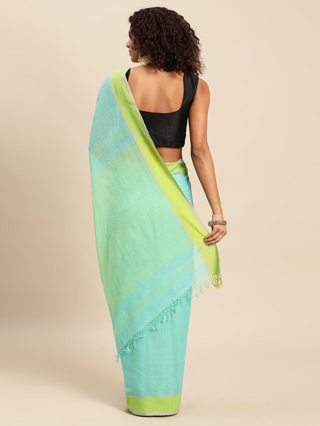 Sea Green Cotton Saree | SHOBITAM
