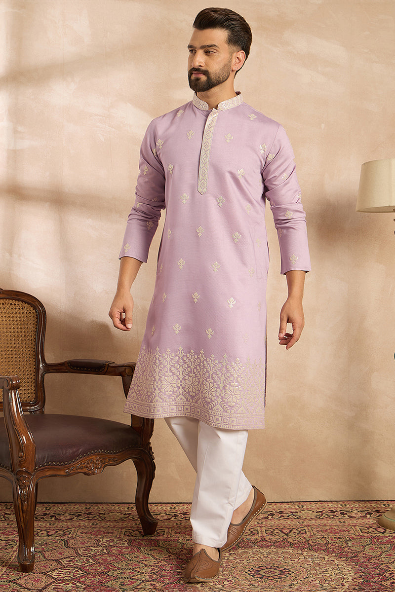 July 6 listing// Lavender Polyester Solid Embroidered Straight Kurta With Trouser | SHOBITAM