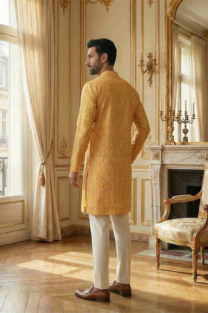 Yellow Silk Blend Printed Straight Kurta | SHOBITAM