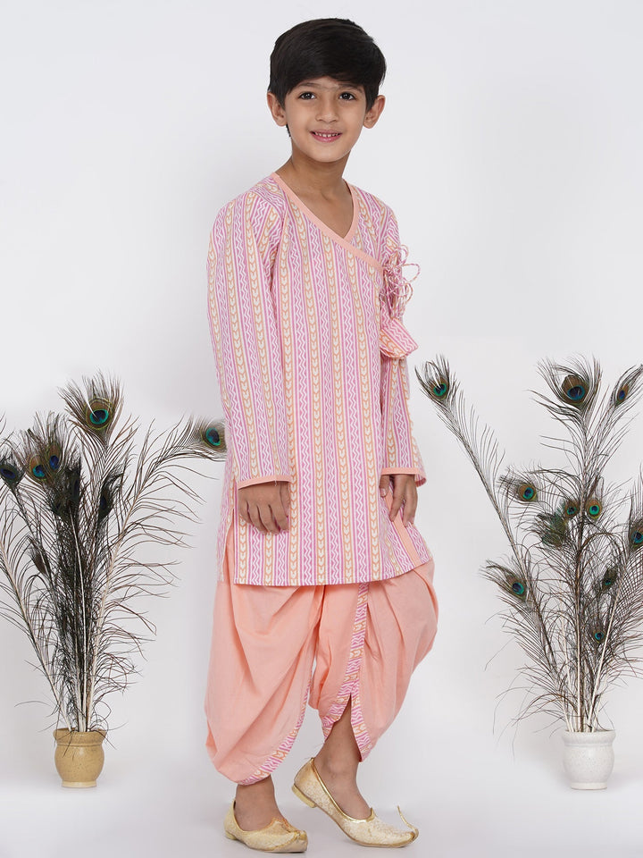 Boys Marwadi Angrakha with Dhoti - Peach  | SHOBITAM