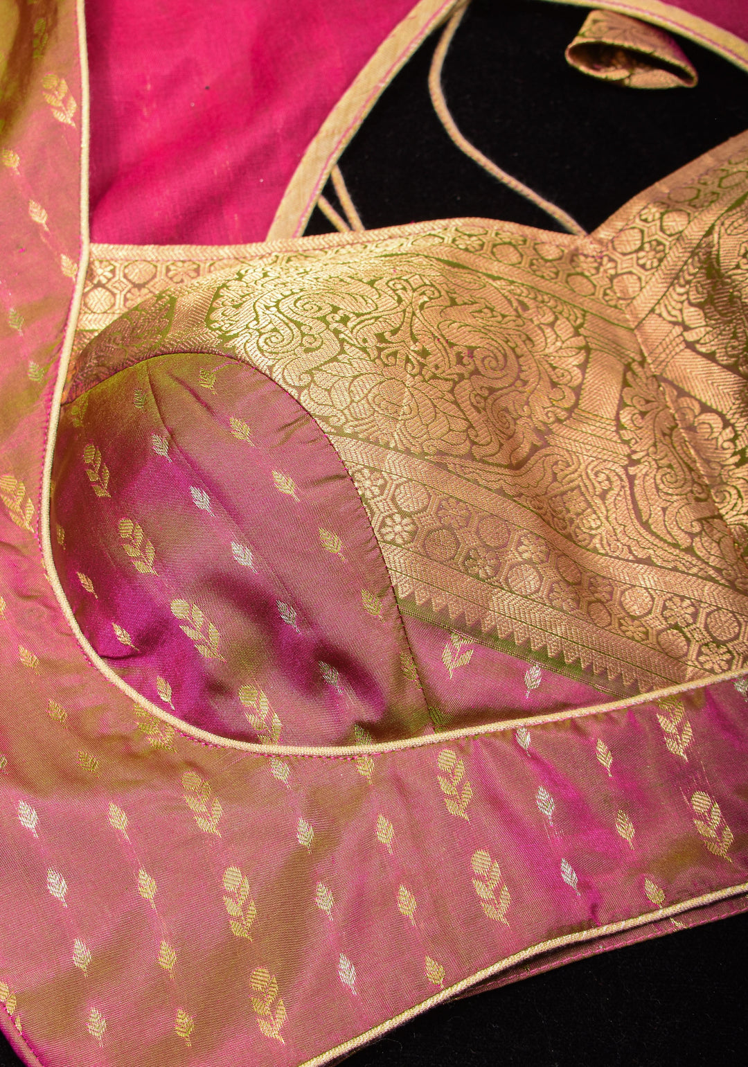 Mustard Pink Banarasi Buti Blouse with Zari Yoke Detailing, Made to Order
