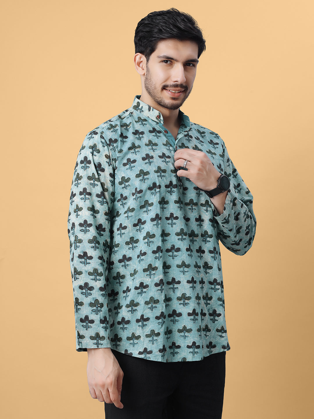 Sipiya Ajrakh Hand Block Cotton Short Kurta in Indigo