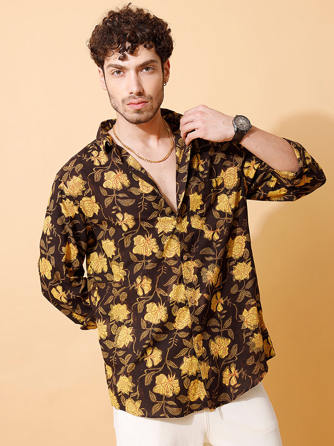 Mosswood Ajrakh Full Sleeve Cotton Shirt in Brown for Men
