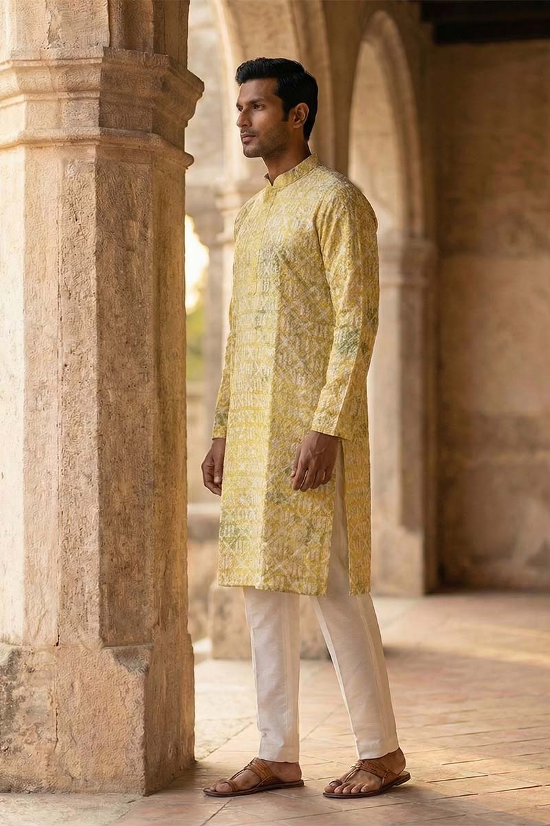 Yellow Viscose Rayon Embroidered Straight Kurta | SHOBITAM
