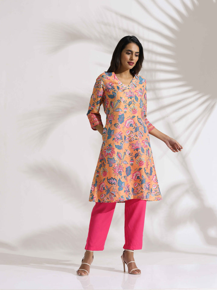 Orange Print Kurta Co-ord Set  | SHOBITAM