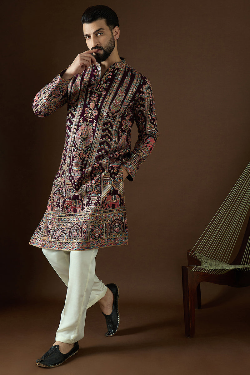 Purple Georgette Solid Embroidered Straight Kurta Sets | SHOBITAM