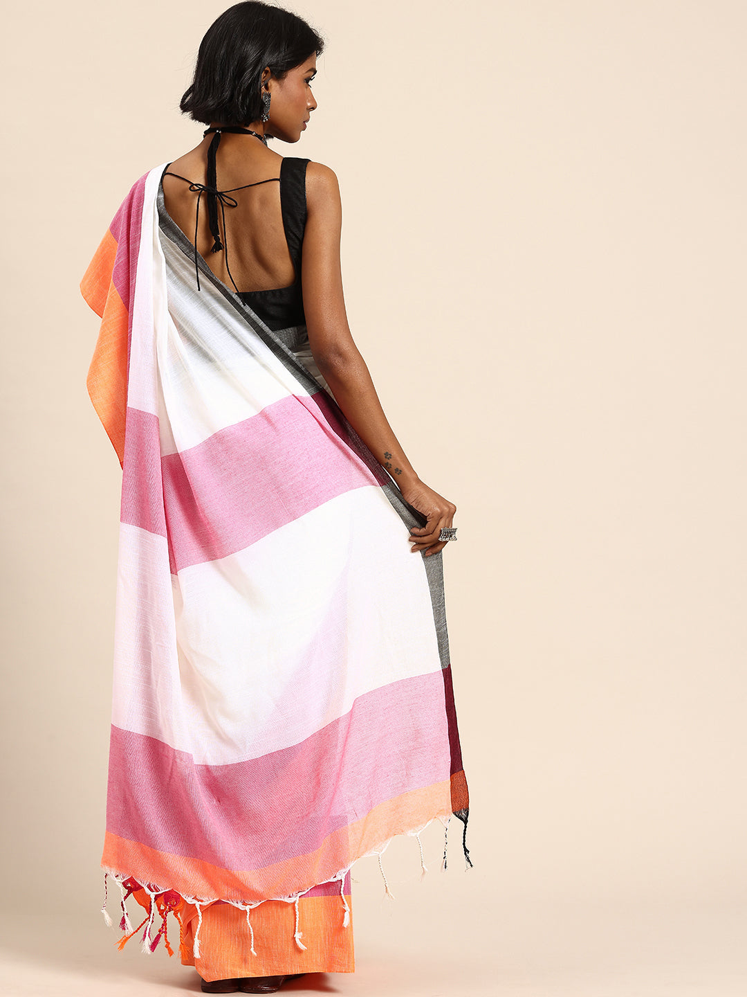 Colorblock Pure Cotton Saree with Blouse piece | SHOBITAM