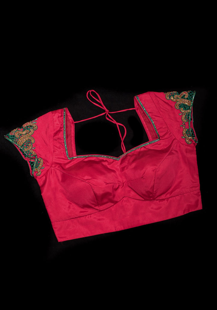 Silk Blouse with hand cutwork on cap sleeves and cutdana detailing, colors customizable
