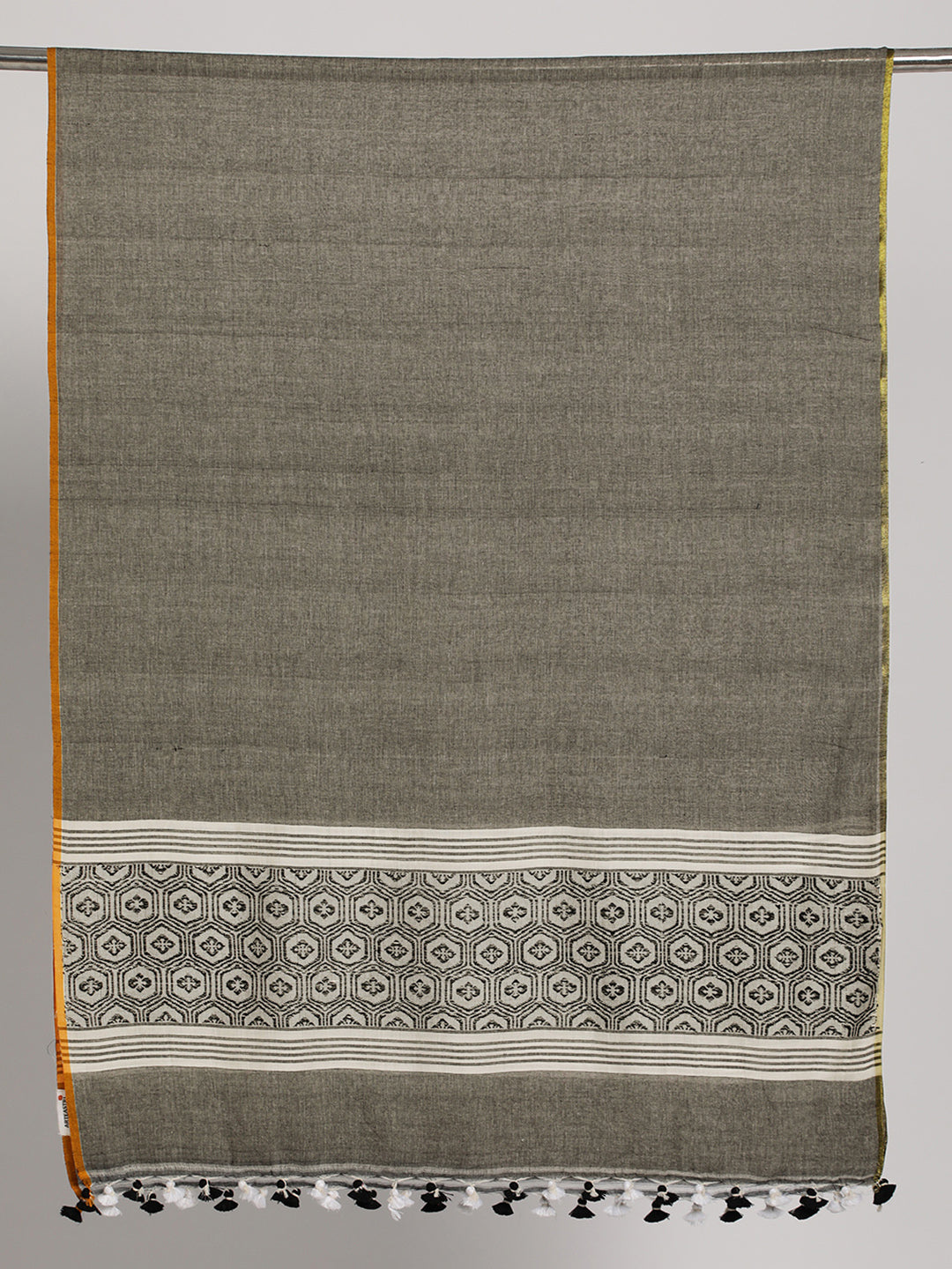 Grey White Toned Assamese Cotton Dupatta | SHOBITAM