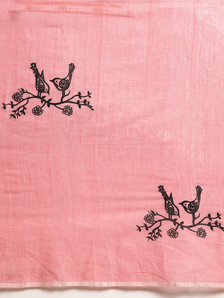 Handloom Coral Pink Saree | SHOBITAM