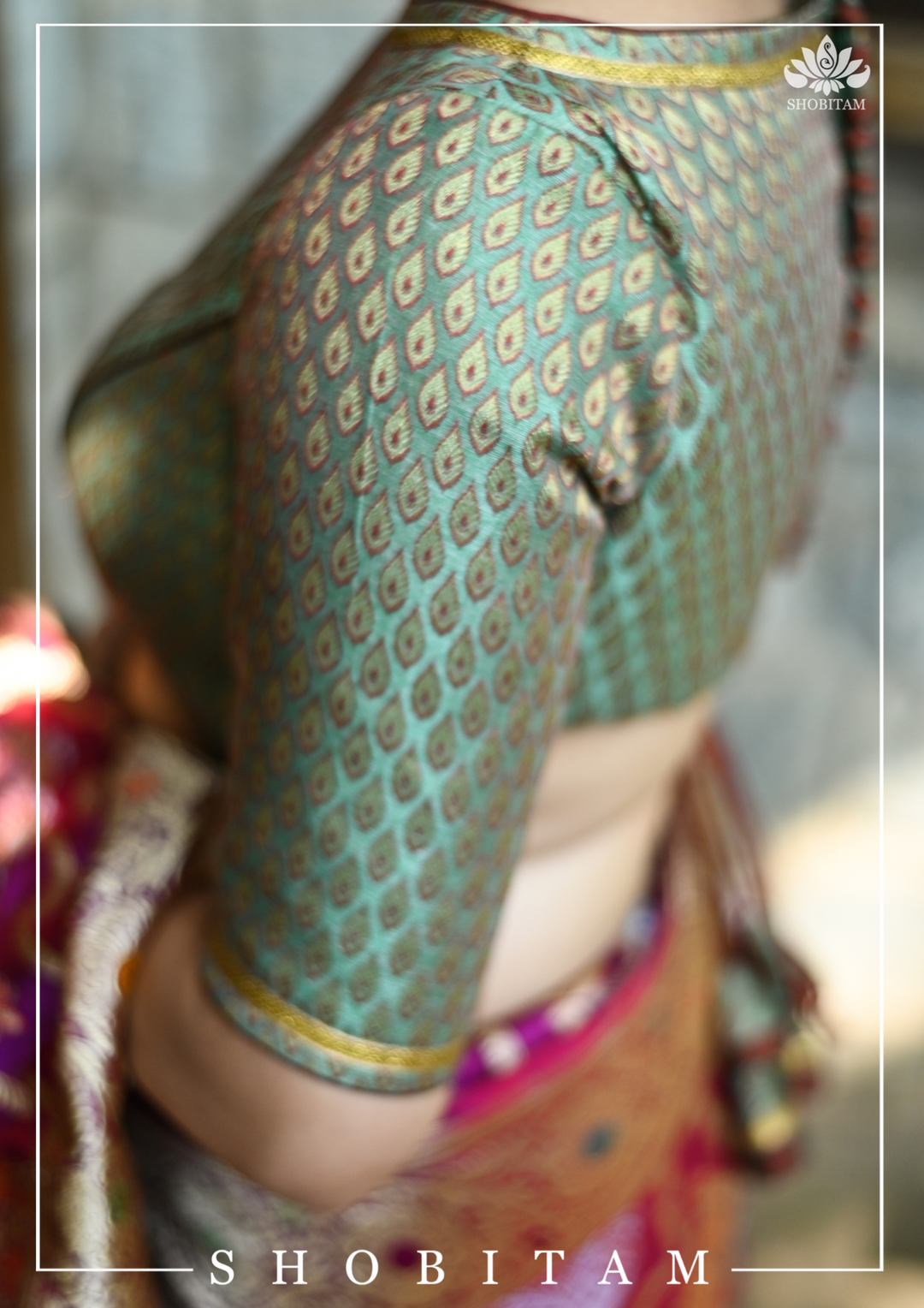 Teal Banarasi Meenakari Buti Brocade Blouse with tie back base