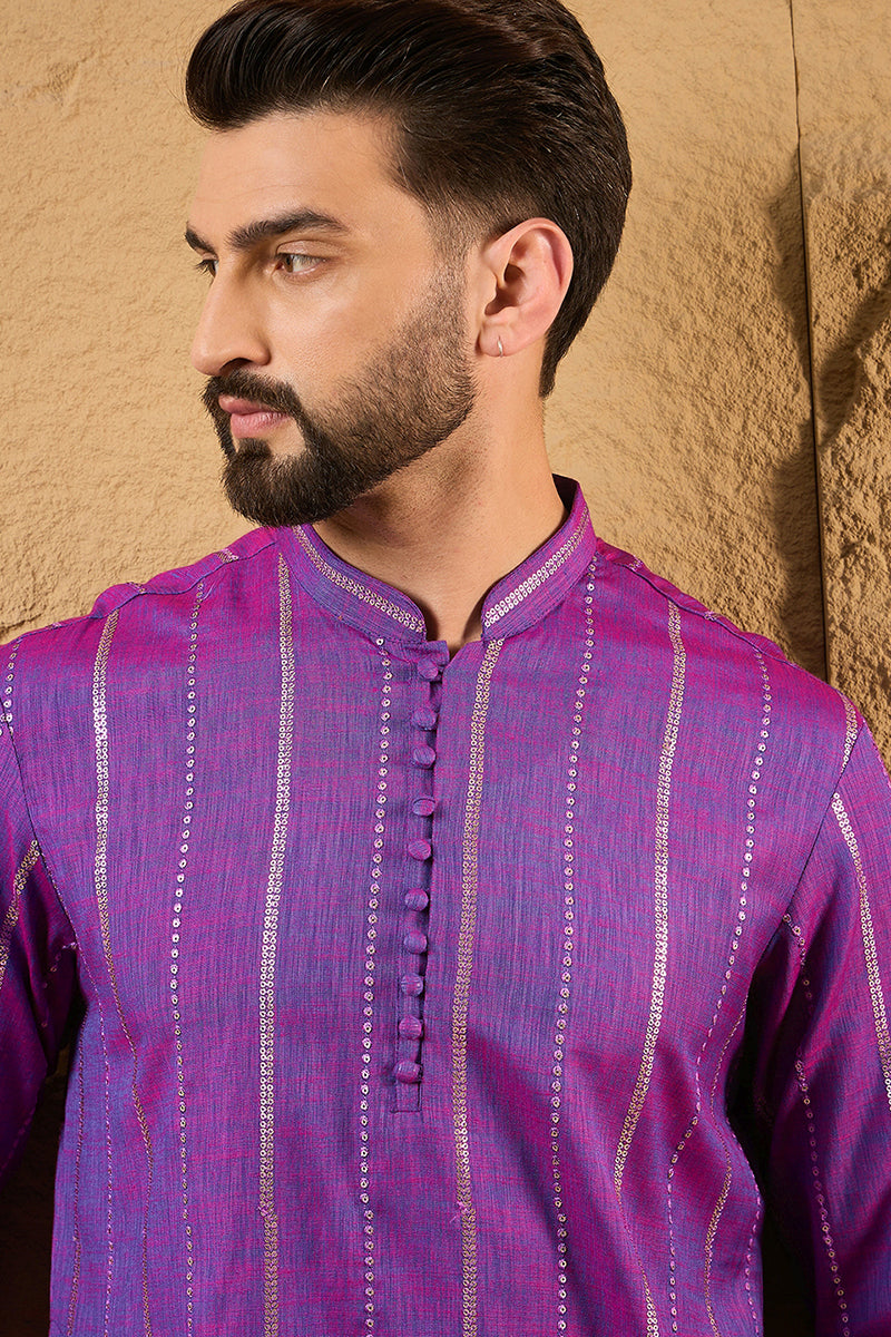 Purple Pure Cotton Solid Embroidered Straight Kurta with Trouser  | SHOBITAM
