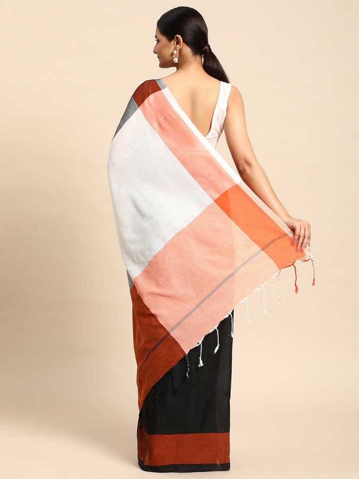 Gray Color block Pure Cotton Saree with Minimal Border and  Blouse piece