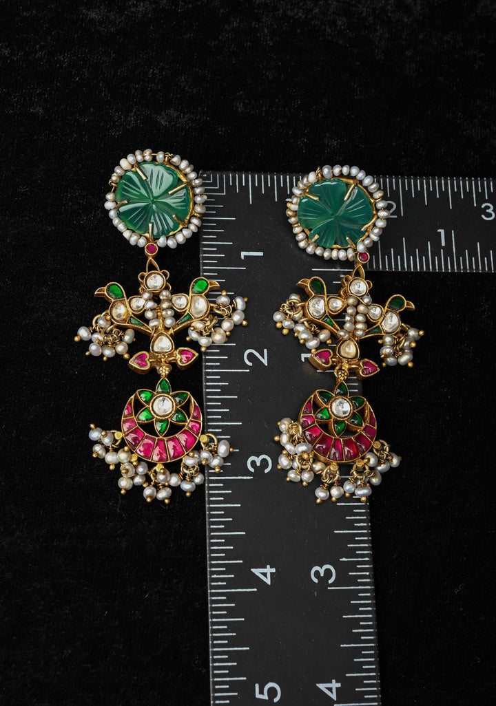 92.5 Silver,  Navishi Kundan Long Earrings with Jadau Embellishments