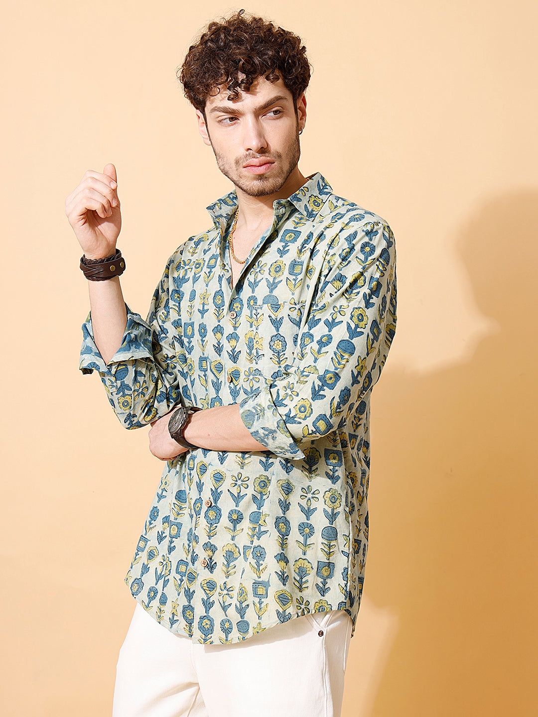 Indigo Dusk Ajrakh Full Sleeve Cotton Shirt in Indigo for Men