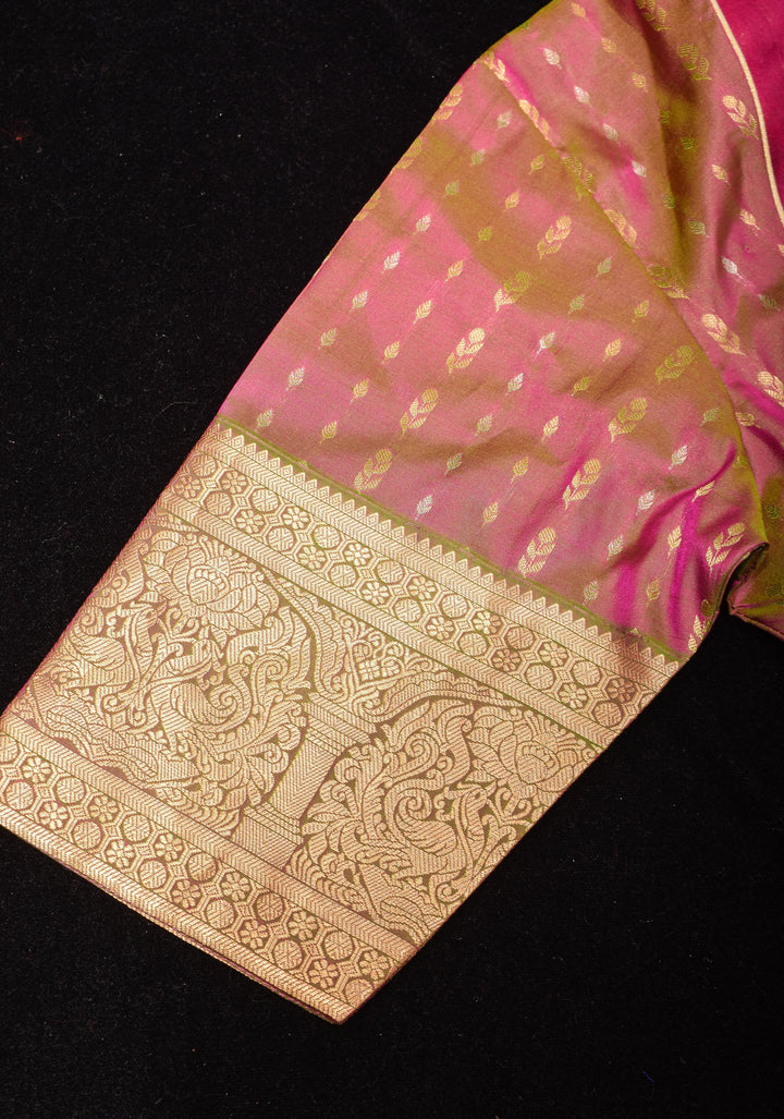 Mustard Pink Banarasi Buti Blouse with Zari Yoke Detailing, Made to Order