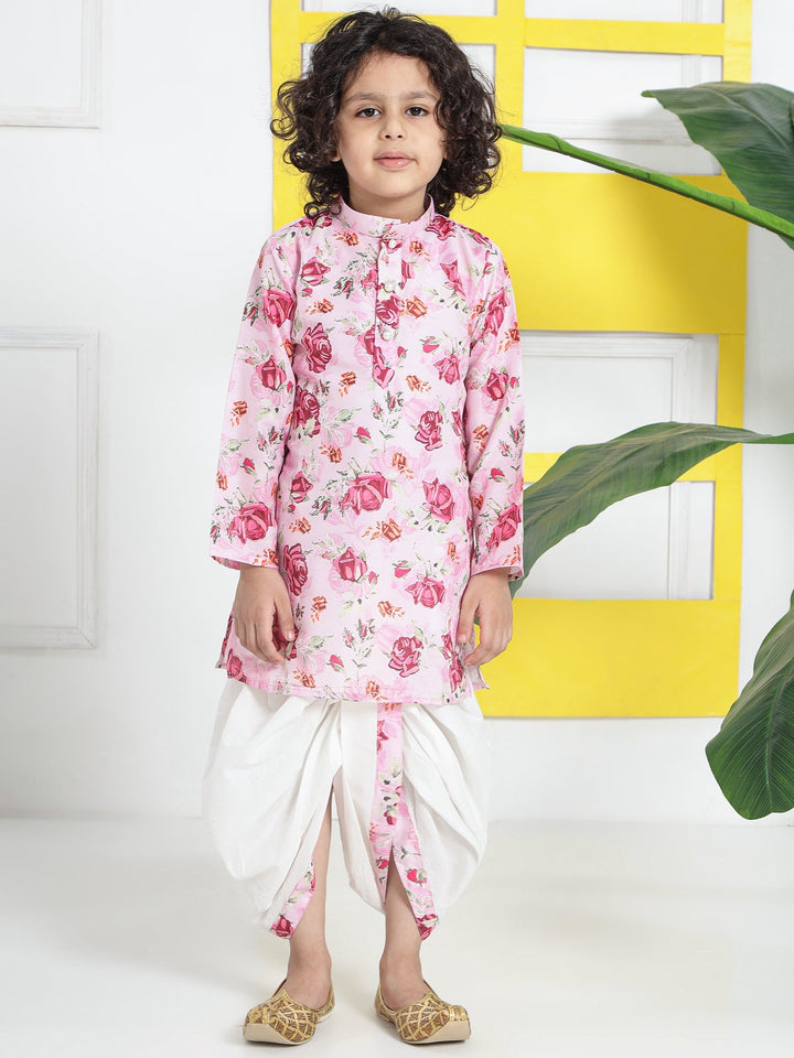Blush Pink Rose Muslin Kurta with Cotton Dhoti | SHOBITAM