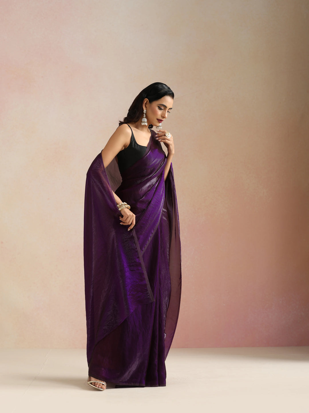 Purple Tissue Saree With Unstitched Blouse| SHOBITAM