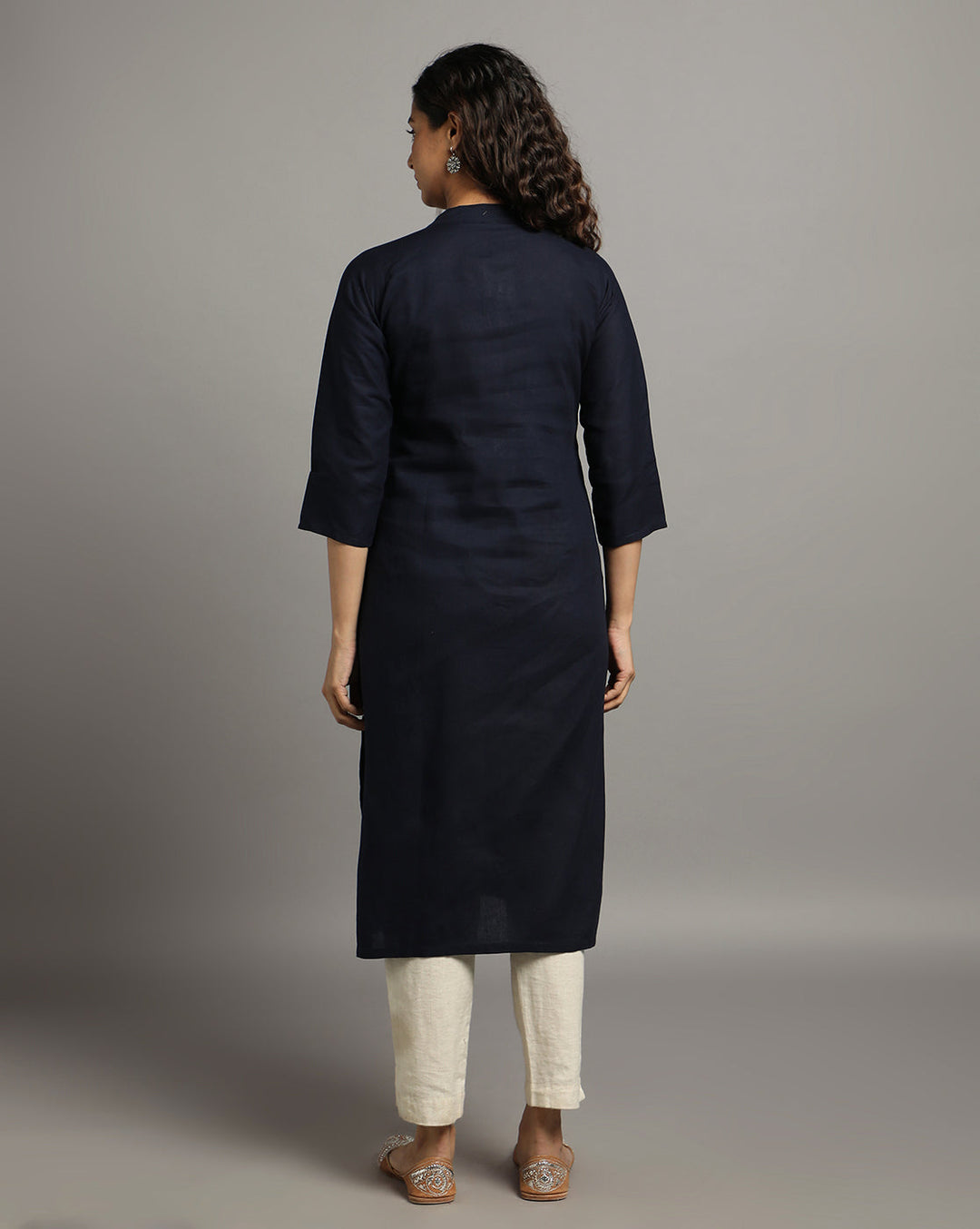 Navy Kantha Cotton Kurta | SHOBITAM
