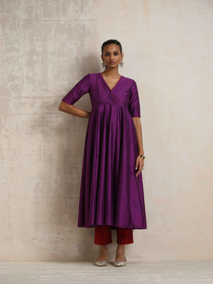 Purple Silk Anarkali Kurta Pant Dupatta Set | SHOBITAM