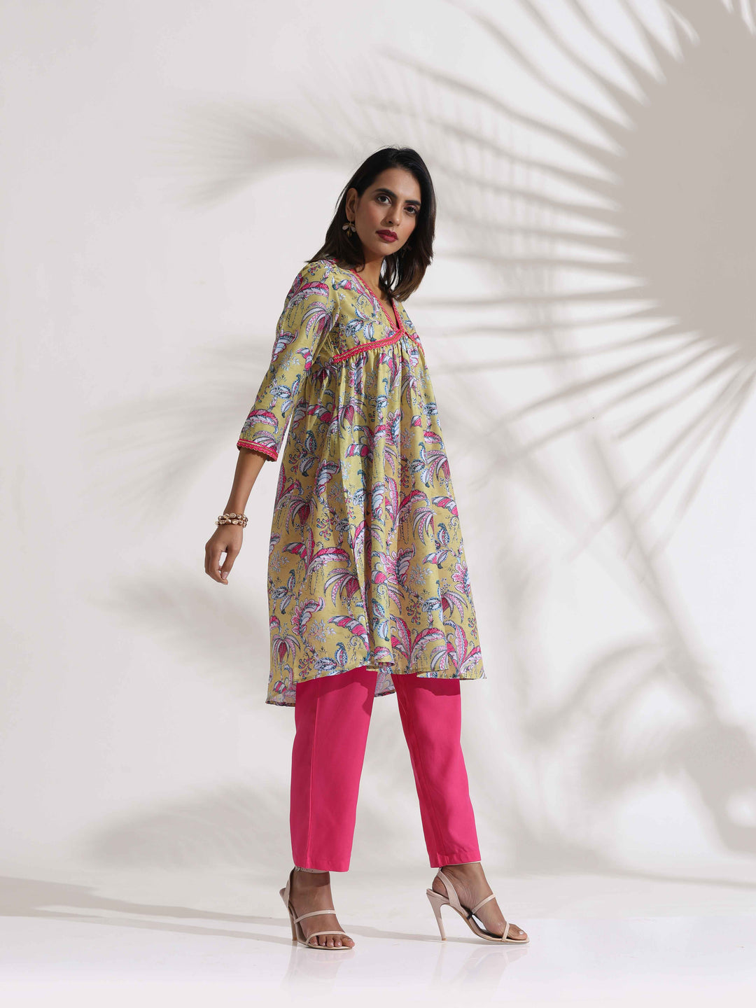 Yellow Print Anarkali Kurta Co-ord Set | SHOBITAM