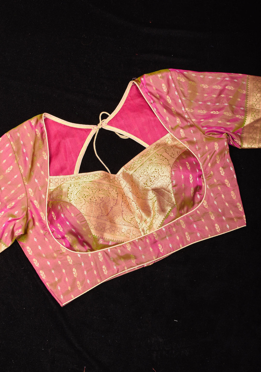 Mustard Pink Banarasi Buti Blouse with Zari Yoke Detailing, Made to Order