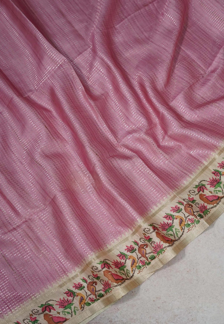 Muted Onion Pink Jute Silk Saree  | SHOBITAM
