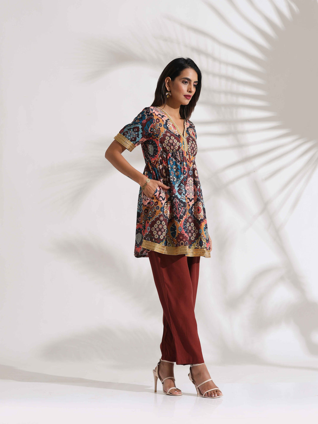 Brown Print Flared Co-ord Set | SHOBITAM