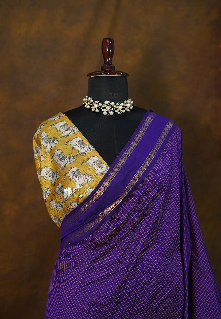 Blue Purple Semi Silk Cotton Saree| SHOBITAM