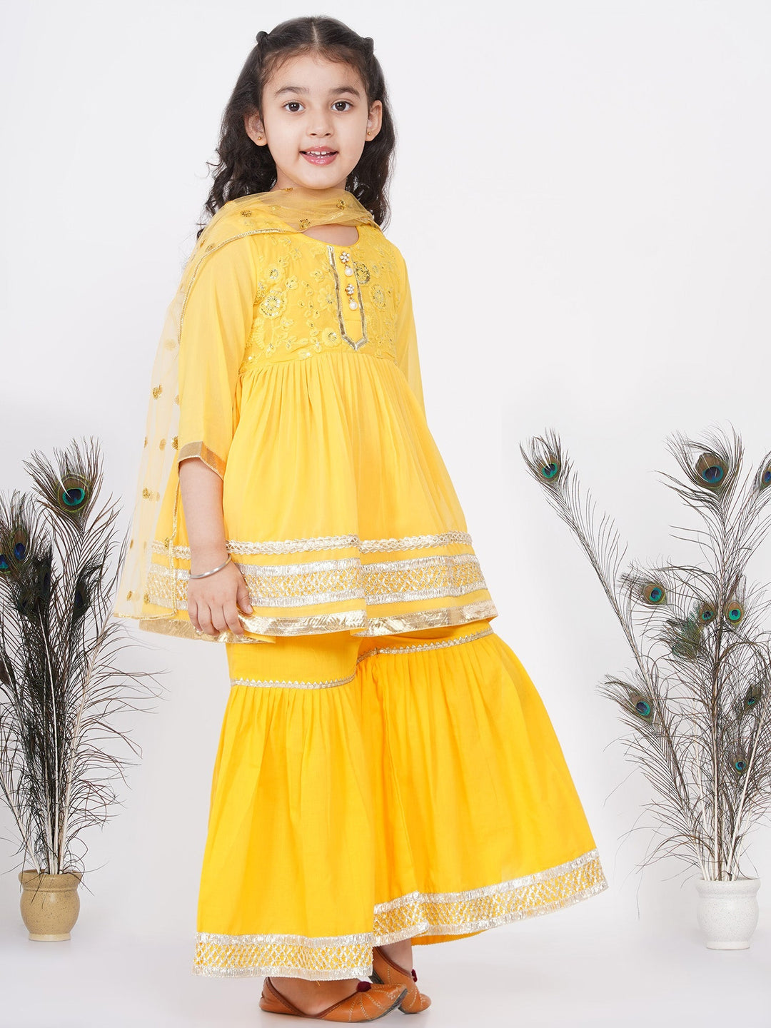 Girls Jaipuri Lacework and Gotta Patti work Kurta Frock with Sharara |   SHOBITAM
